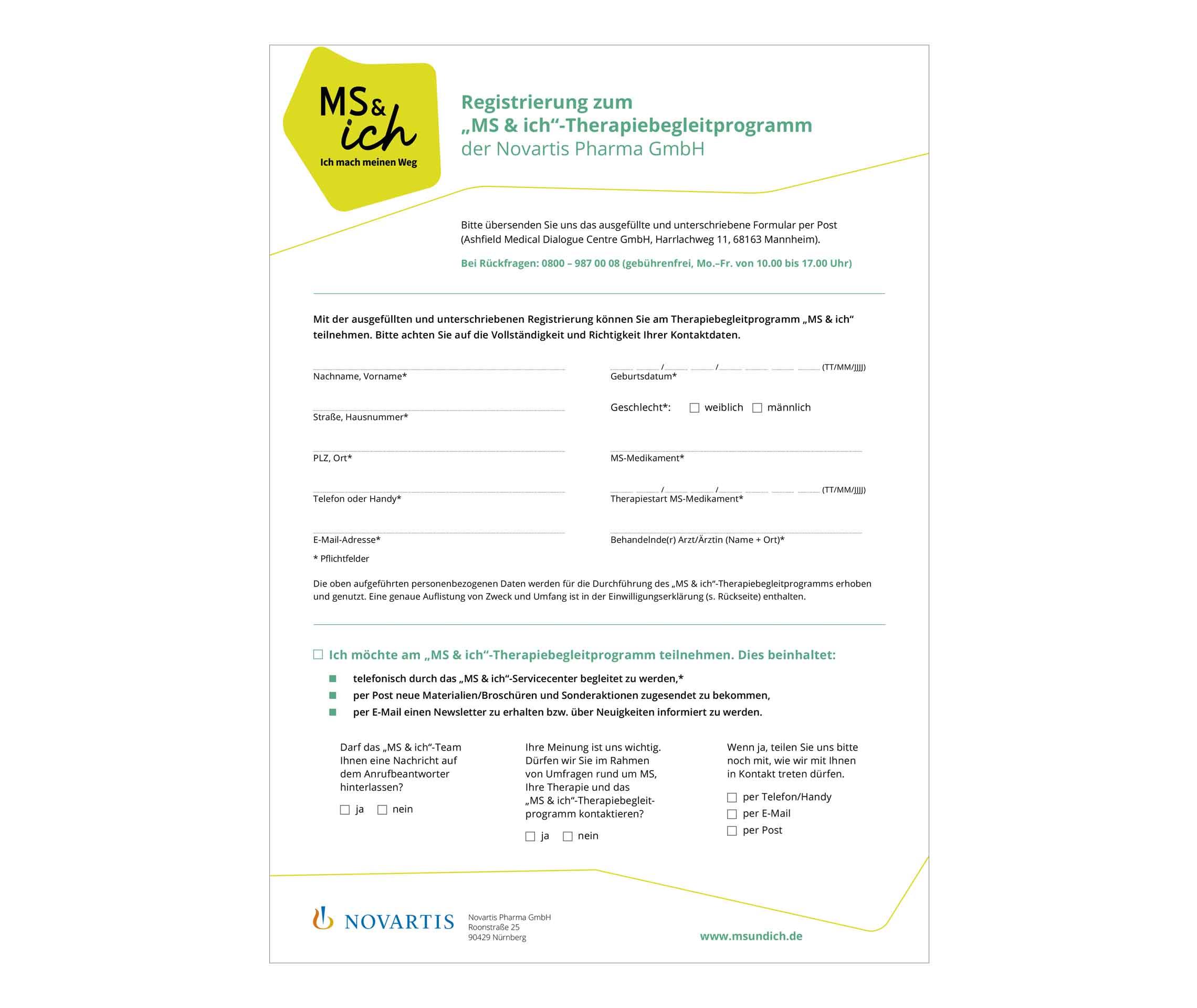 Registrierungsformular für das Therapiebegleitprogramm